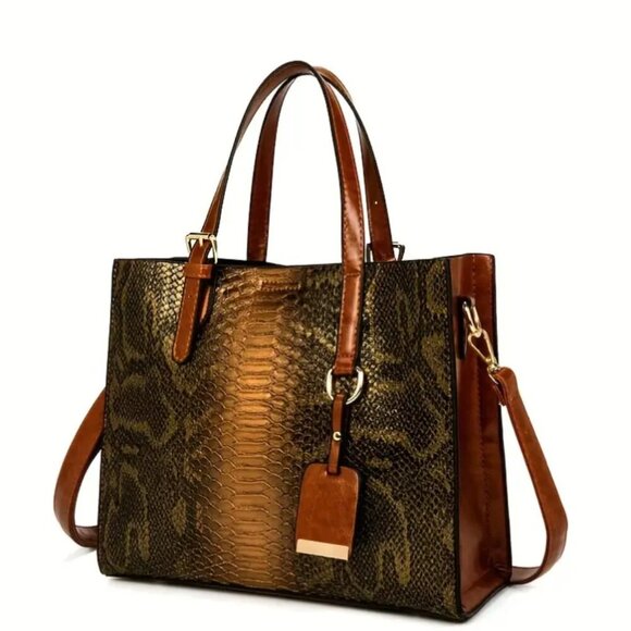 3-Piece Crocodile Pattern Handbag Set – Tote, Clutch & Wallet - Picture 2 of 3